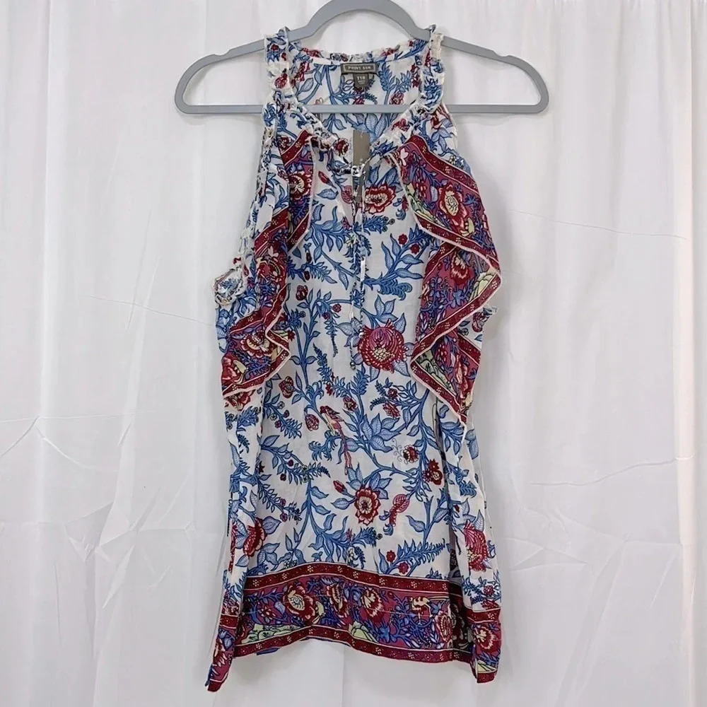 J. Crew NWT Point Sur Ruffle Paisley‎ Block Print Top Size T16